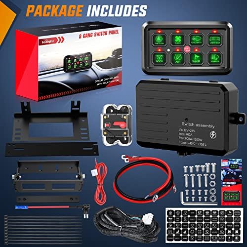 Nilight 8 Gang Switch Panel System Circuit Control Relay System Fuse Wiring Harness Automatic Dimmable ON Off LED Switch Pod for 12V Cars Trucks Campers SUV, 2 Years Warranty - Image 6