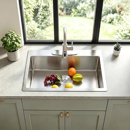 VAPSINT 22x18 Inch Drop In Kitchen Sink, 22 Inch 16 Gauge T304 Stainless Steel Topmount Small Kitchen Bar Sink, Handmade Single Bowl Outdoor RV Laundry Utility Prep Sink with Basket Strainer - Image 6