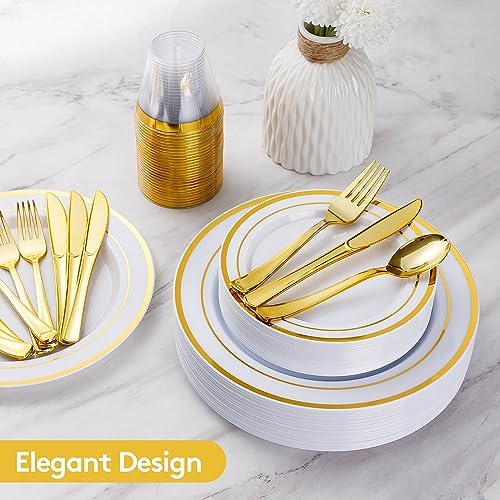 Goodluck 600 Pieces Gold Disposable Plastic Plates for 100 Guests - Image 4