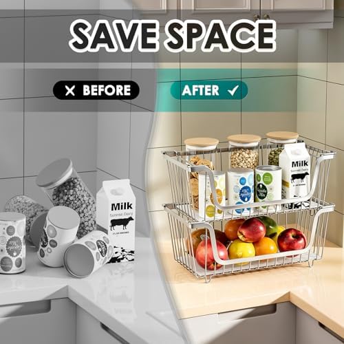 4 Pcs Stackable Wire Baskets for Pantry Organizers and Storage,silver - Image 2