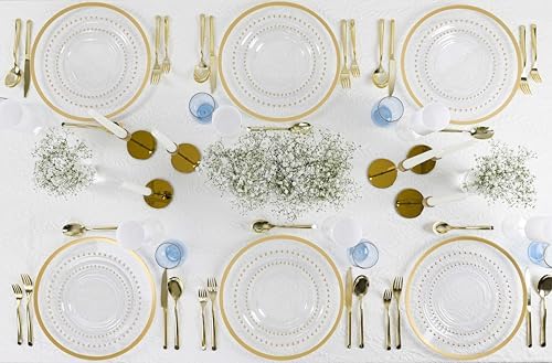 PLASTICPRO 64 Piece Combo Plastic Dinner Plates Disposable Plastic Fancy Heavy Duty Party Dishes 7 inch and 10 inch, Clear and Gold Beaded - Image 2
