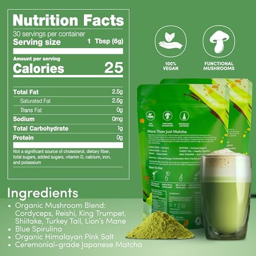 RYZE Mushroom Matcha Starter Kit, 6 Adaptogenic Mushrooms, 60 Servings - Image 2