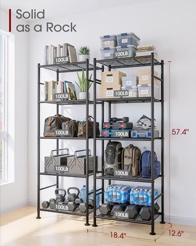 Sakugi 2-Pack 5-Tier Metal Storage Shelves, 18.4"x12.6"x57.4", Black - Image 3