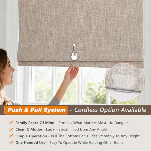 Aimnid Custom Cordless Roman Shades for Windows, Blackout Light Filtering Roman Blinds, Room Darkening Privacy Fabric Roman Window Shades for Home Living Room, Bedroom, French Doors, Sand - Image 3