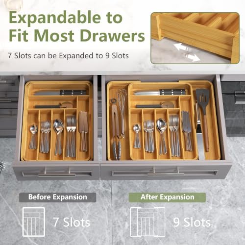 Suli Extra Large Silverware Drawer Organizer,Expand 12.6in to 19.7in,Bamboo - Image 4