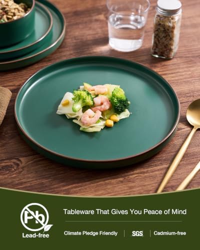 Famiware Nebula Ridge 24-Piece Dinnerware Set with Pasta Bowls, Dark Green - Image 7