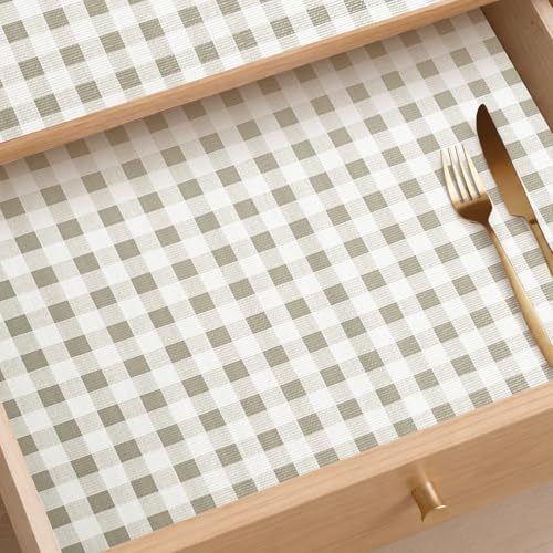 Green Gingham Drawer Liner Waterproof Non-Slip17.5IN x 10FT by Insigoo