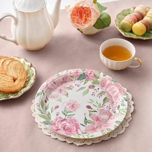 BLUE PANDA Flower Paper Plates - Spring Paper Plates for Garden Parties - Tea Party Decor - Pack of 80, 9", Multicolor - Image 3