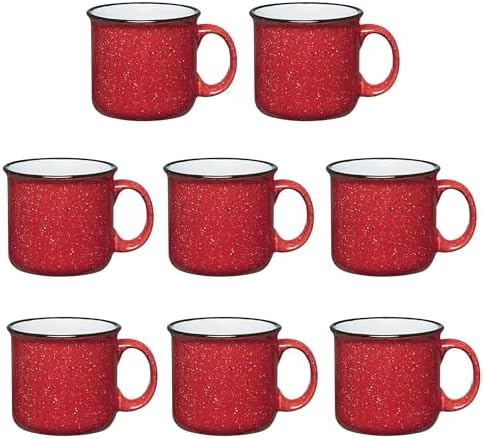 Set of 8 Ceramic Campfire Mugs – 15 Oz, Red – Coffee & Tea Cups for Home, Work, Travel, Camping – Customizable, Great for DIY, Events, Companies by GiftsbyDesign