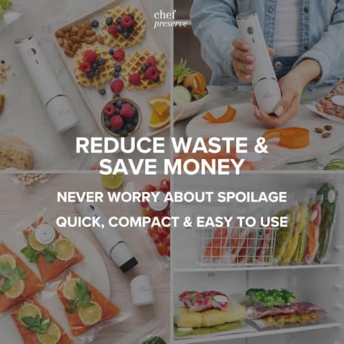 Chef Preserve Compact Vacuum Sealer for Food (Vacuum Sealer Machine + 10 Reusable Vacuum Bags) Powerful Handheld Vacuum Sealer Machine, Seal Meal Saver, Portable Food Sealer - Image 6
