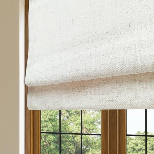 Aimnid Cordless Linen Roman Shades for Windows, Natural Linen Room Darkening Roman Blinds, Custom Washable Fabric Roman Window Shades for Home, French Doors, Kitchens by AimnidBlinds