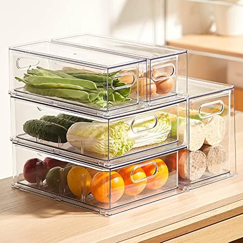 4 pack Stackable Fridge Drawers Pull-Out Bins Divided Produce Saver Containers for Refrigerator Storage Organizers for Veggie Fruit Berry Pantry Cabinet Makeup Clothes - Image 2