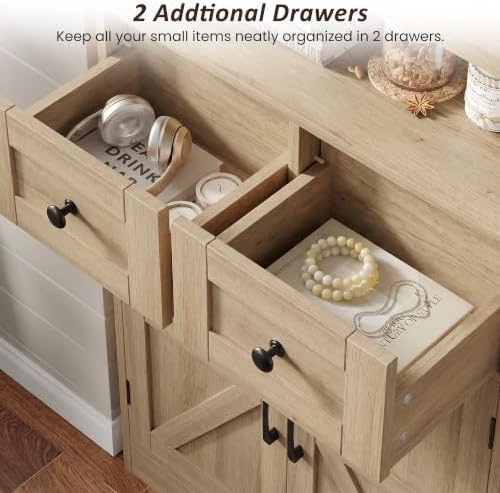 Farmhouse Storage Cabinet Set of 2, Small Kitchen Pantry Coffee Bar Cabinet - Image 5