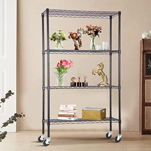 BestOffice | 4-Tier Wire Shelf with Wheels | 36" x 14" x 62" | Black - Image 2