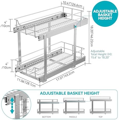 2 Tier Pull Out Cabinet Organizer 11" W X 22" D, Chromed, Full Slide Out - Image 2