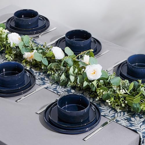 LIANYU Dinnerware Sets with Pasta Bowls, 8 Piece Ribbed Plates and Bowls for 2, Modern Ceramic Stoneware Dishes for Kitchen Dining, Microwave and Dishwasher Safe, Twilight Blue - Image 6