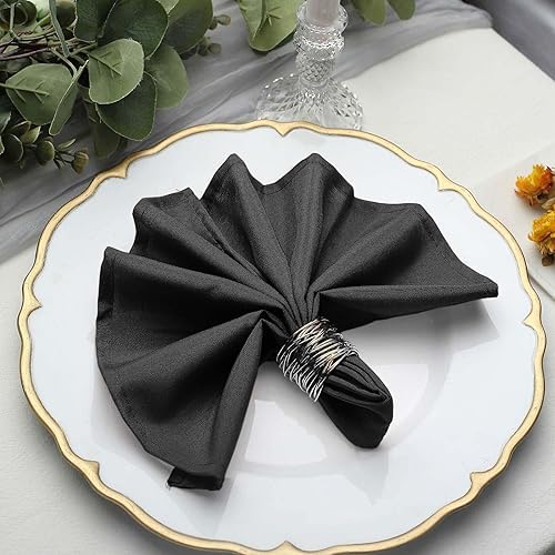 50 pcs 17-Inch Black Polyester Table Napkins Reusable Washable Wedding Party Dinner Linens Tableware Supplies by BalsaCircle