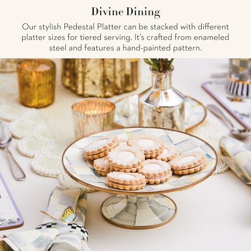 MACKENZIE-CHILDS Pedestal Platter, Mini, Gray-and-White Sterling Check - Image 2