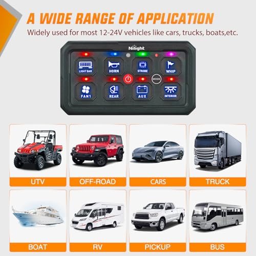 Nilight 8 Gang Switch Panel Blue 12V 24V Circuit Control System 4-Mode - Image 4