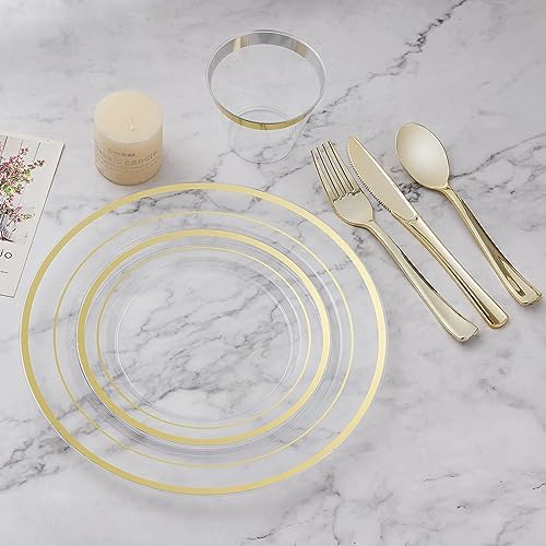 BESTVIP 450PCS Clear Gold Dinnerware Set for 75 Guests, by Bestvip