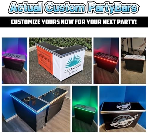 PARTYPONG Folding Portable Double Bar w/LED Lights, Wireless Remote, 2 Bar Skirts, Storage Shelf, & Carrying Case - Custom - Image 7
