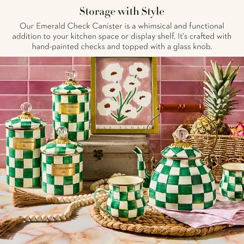 MACKENZIE-CHILDS Enamel Canister, Large, Green-and-White Emerald Check - Image 2