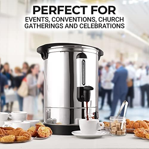 Zulay Kitchen 50 Cup Coffee Urn Commercial Coffee Maker, Hot Water Urn - Large Coffee Maker With Double-Wall Stainless Steel, Quick Brew, Stays Hot for Tea & Beverage at Events & Catering - Silver - Image 4