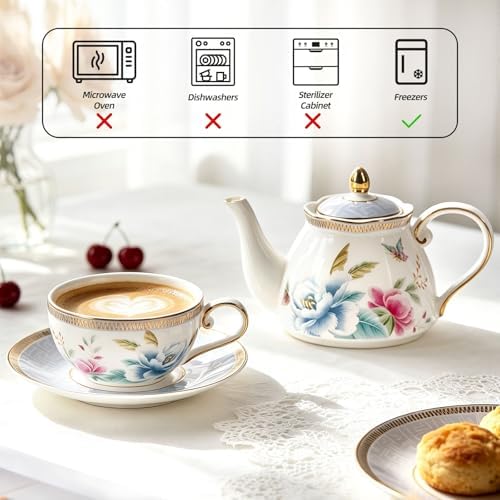 KAMMAK Tea for One Set, Ceramic Teapot, Bone China Tea Set, Cup and Saucer - Image 6
