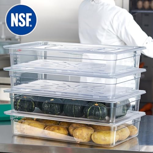 CURTA 4-Pack Full Size 4" Deep NSF Polycarbonate Food Pans with Handled Lids & Drain Trays | Dishwasher & Freezer Safe Clear Container for Prep Tables, Buffet, Salad Bar, Commercial & Home Kitchen - Image 4