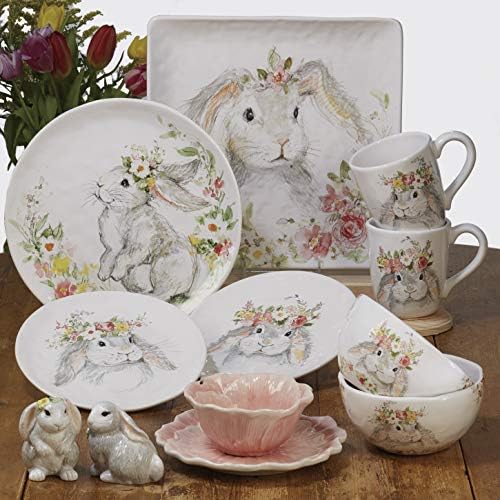 Sweet Bunny 16pc DINNERWARE SET for 4, Ceramic Easter Bunny Plates and Bowls Set, Spring Tabletop Collection, Durable Glazed Finish, Dishwasher Safe, Re-Mailer Packaging - Image 3