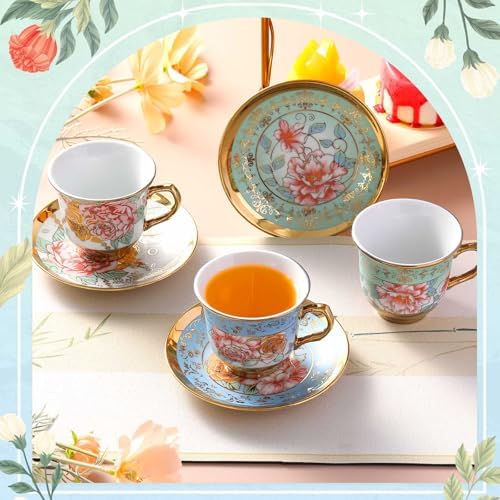 Teenyyou Set of 18 Tea Cups and Saucers, Classic Style, 5.4 oz - Image 4