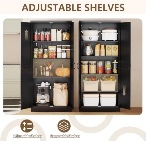 Black Metal Storage Cabinet, 71" Kitchen Pantry Cabinets for Office - Image 4