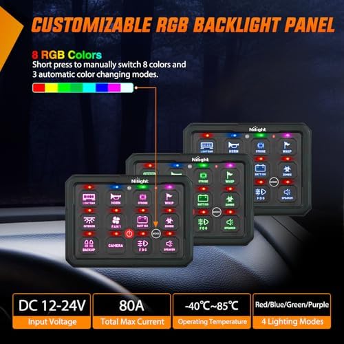 Nilight 12 Gang Switch Panel APP RGB 12V 24V Circuit Control System 4-Mode - Image 4