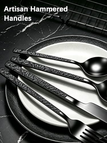 Black Silverware Set for 8 Modern Square Flatware Set Stainless Steel 32 Piece Cutlery Utensils Sets for Home Kitchen Restaurant Mirror Polished - Image 5