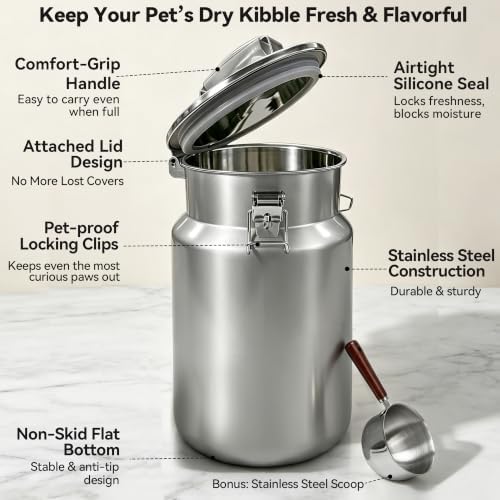 Newget 30 lb Stainless Steel Airtight Dog Food Storage Container with Scoop - Image 4
