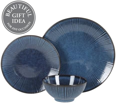 Gibson Elite Midnight Lune Plates and Bowls Sets, 12-Piece Stoneware Dinnerware Sets, Reactive Glaze Dish Set - Blue - Image 4