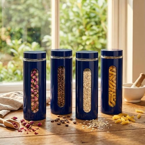 Mimorou 6 Pack 60 oz Airtight Stainless Steel Kitchen Canisters, Navy Blue - Image 3