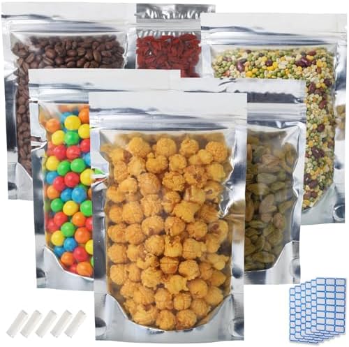200-Pack Reclosable Small Mylar Bags for Food Storage 3.5" x 5.5" Stand Up Pouch Bags Bulk Resealable Smell Proof Aluminum Silver Foil Bags with Clear Window Kitchen Storage Edible Packaging by Circloophs
