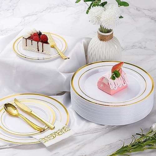 Goodluck 700 Piece Gold Dinnerware Set for 100 Guests, Disposable Plate Set - Image 5
