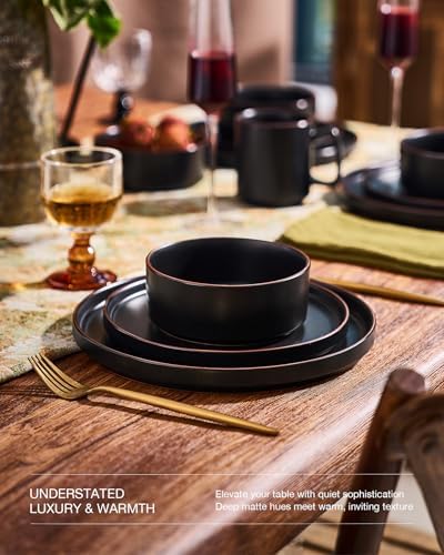 Famiware Nebula Ridge 24-Piece Dinnerware Set with Pasta Bowls, Matte Black - Image 3