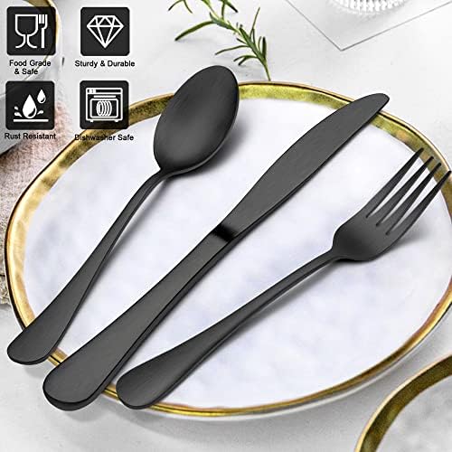 LIANYU 20 Piece Matte Black Silverware Set, Stainless Steel Black Flatware Cutlery Set for 4, Fancy Kitchen Utensil Tableware for Home Restaurant Party, Satin Finish, Dishwasher Safe - Image 2