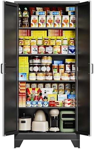 Letaya 75" H Metal Storage Cabinet with 2 Doors and 4 Shelves,Tall Kitchen Pantry Cabinets,Farmhouse Utility Pantry Organizers for Cupboard/Dining/Bathroom/Home Office/Garage Room,Black by LetayaMetalCabinets