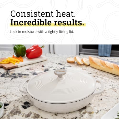 Lodge Essential Enamel Cast Iron Braiser, 3.6 Quart, Oyster White - Image 5