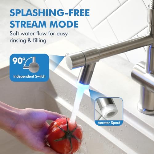 VFAUOSIT Kitchen Faucet with Pull Down Sprayer, Brushed Nickel LED Light - Image 4