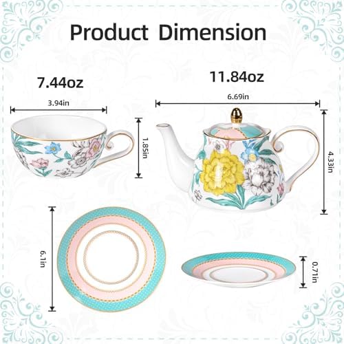 KAMMAK Tea for One Set, Ceramic Teapot, Bone China Tea Set, Cup and Saucer - Image 2