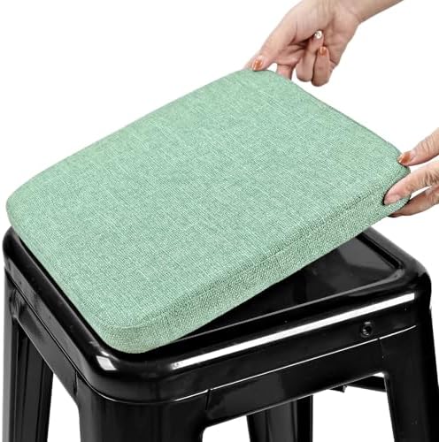 BUYUE Friendly Woven Fabric Magnetic Bar Stool Cushion 1 Piece, Enhanced Anti-Slip Breathable Small Chair Seat Pad for Café Bistro Stackable Metal Stool (Square, Light Green, 1) by BUYUE