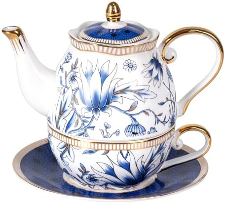 KAMMAK Tea for One Set, Ceramic Teapot, Bone China Tea Set, Cup and Saucer by KAMMAK