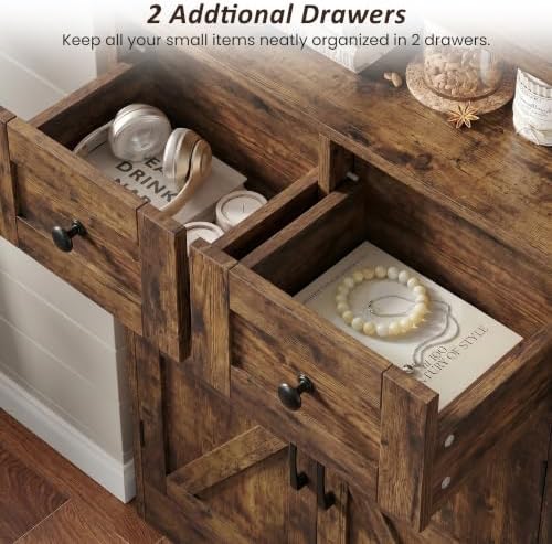 Farmhouse Storage Cabinet with Drawers, Small Kitchen Pantry Cabinet, Brown - Image 5