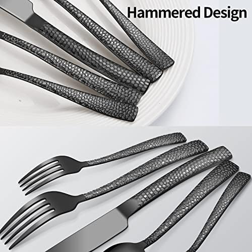 20-Piece Silverware Set, Black Hammered Stainless Steel Flatware for 4, Food-Grade Tableware, Including Fork, Knife, Spoon Set, Home Kitchen Cutlery, Dishwasher Safe - Image 5