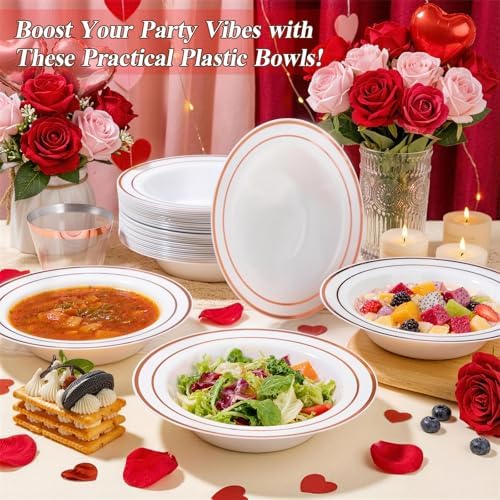 BESTSTAR 100 Pack Disposable Soup Bowls with Rose Gold Rim - Image 2